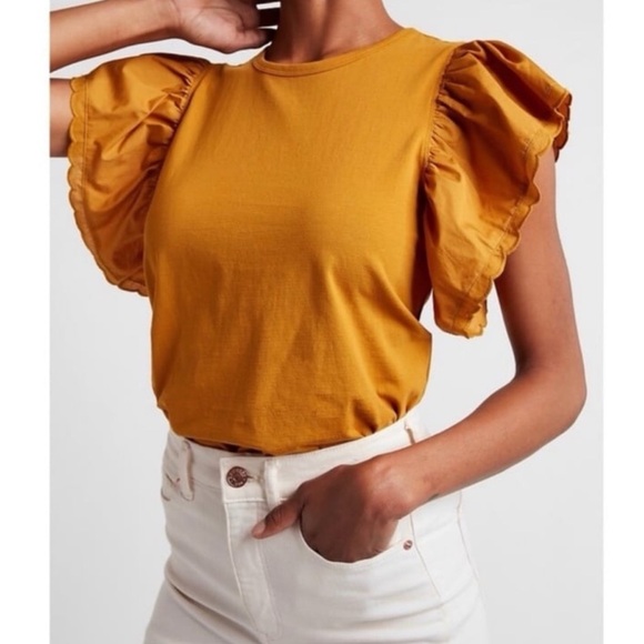 Express Ruffle Crew Neck Tee - Picture 1 of 6